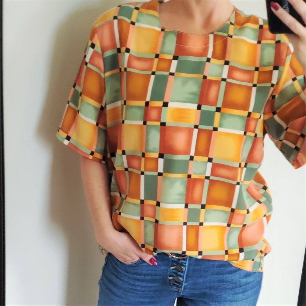 Vintage 80s Kathy Ike retro color block blouse L